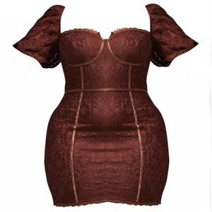 Plus Chocolate Lace Cup Detail Bodycon Dress